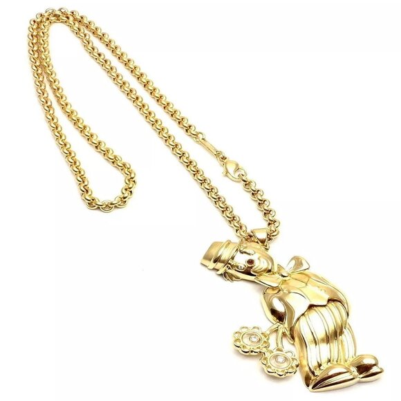 Authentic! Chopard 18k Yellow Gold Large Happy Clown Flower Pendant Necklace - Picture 12 of 12